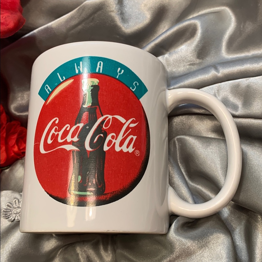 🌹Vintage Coca Cola • White Mug with Red Logo and Teal Accent - Enjoy!